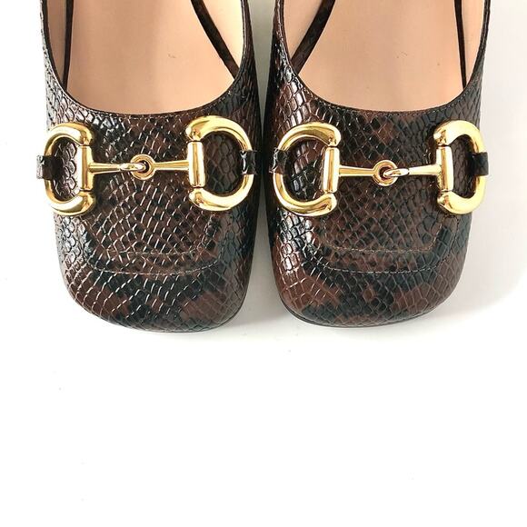 Gucci Baby Horsebit Snake Emboss Slingback Platform Heel Pumps 39 - Picture 3 of 8